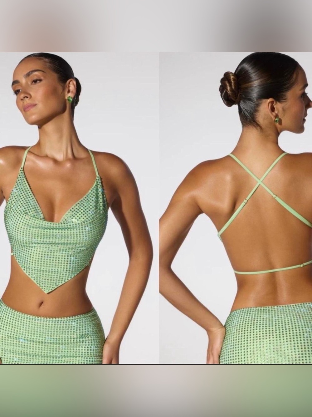 Oh Polly- Green Sequin Backless Top - never worn- size 2 XS/S adjustable